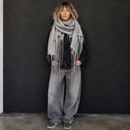 Gray Alpaca Wool Felted Scarf with Tassels