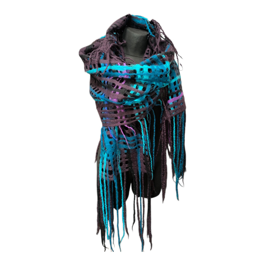 Blue and Turquoise Felted Scarf