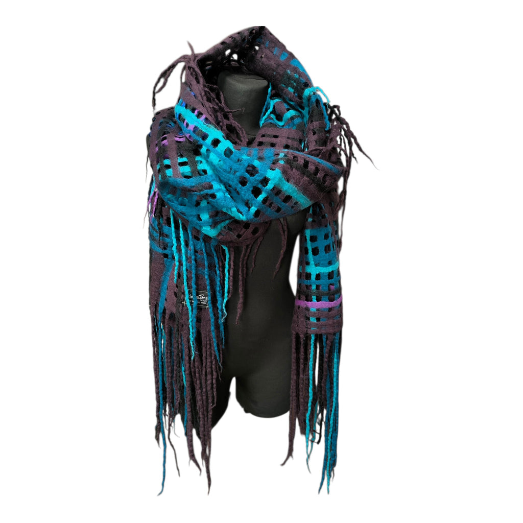 Blue and Turquoise Felted Scarf