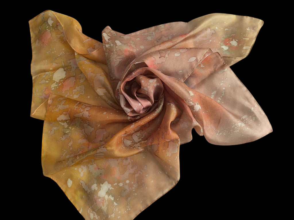 Hand-Dyed Natural Silk Scarf – Warm Sand, Cream & Blush