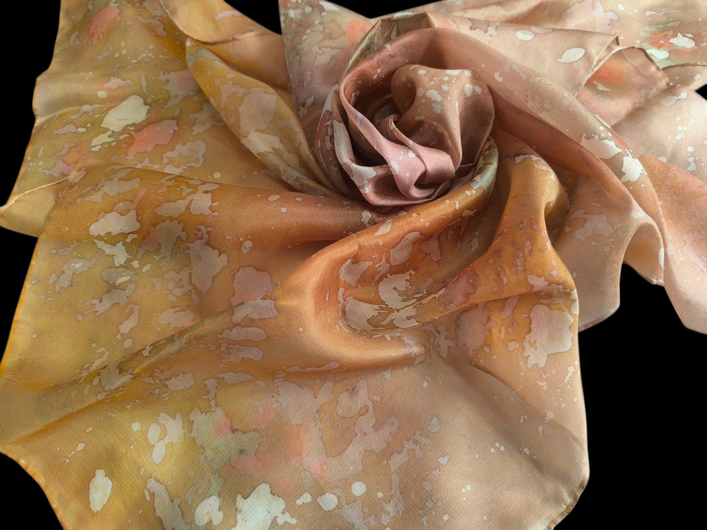Hand-Dyed Natural Silk Scarf – Warm Sand, Cream & Blush