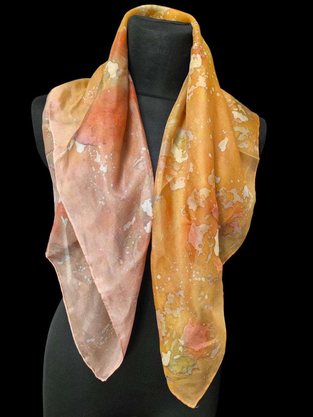 Hand-Dyed Natural Silk Scarf – Warm Sand, Cream & Blush
