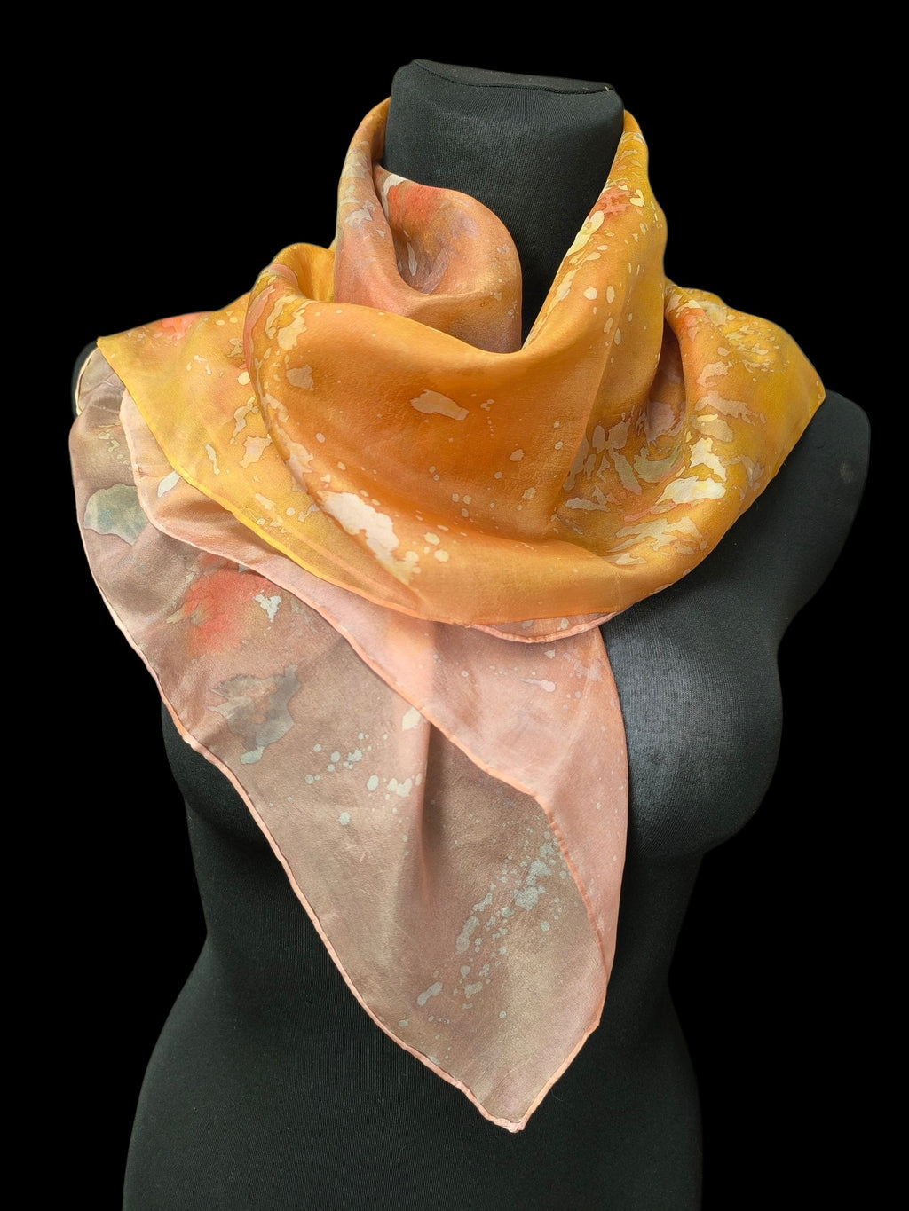 Hand-Dyed Natural Silk Scarf – Warm Sand, Cream & Blush