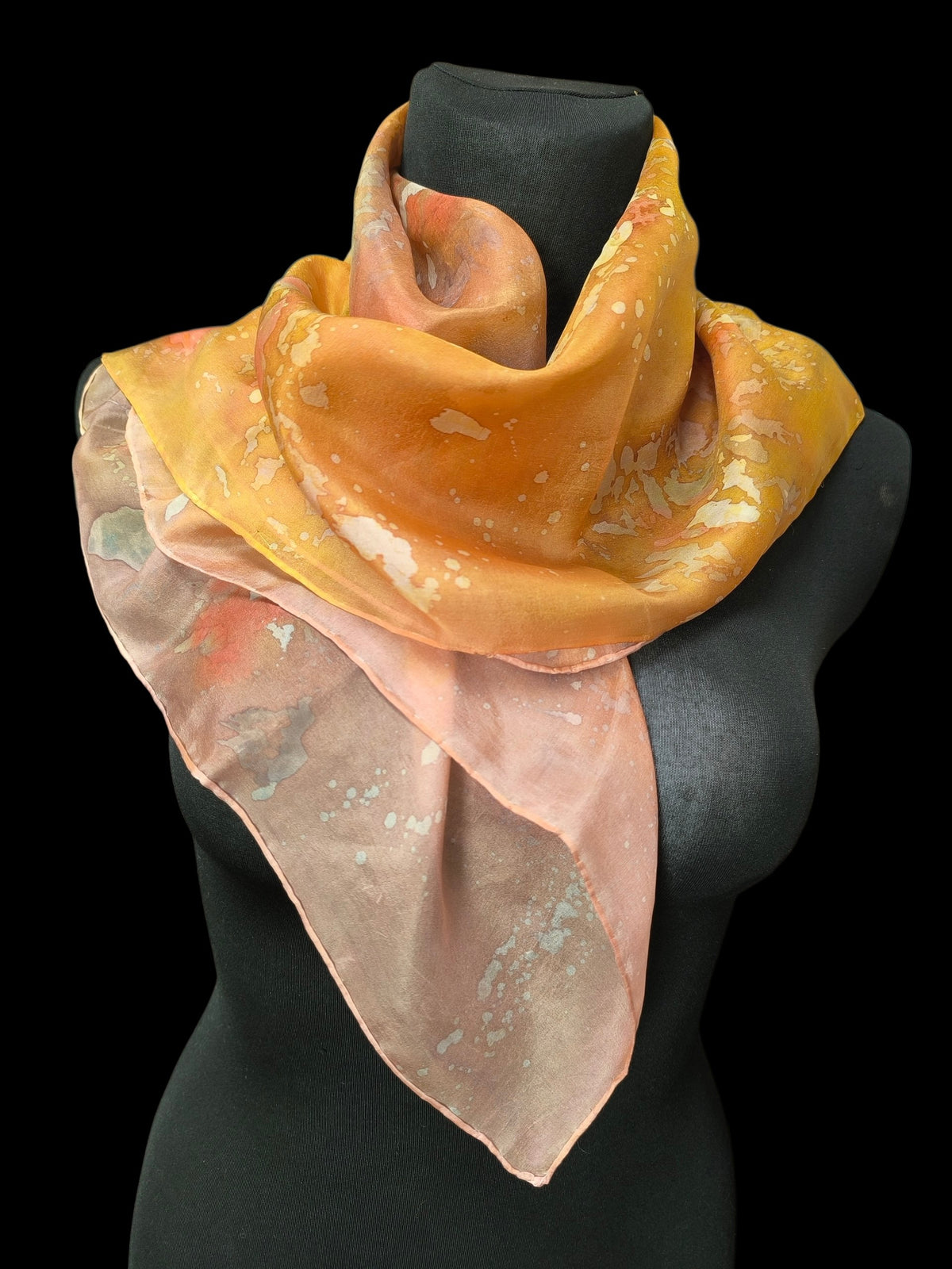 Hand-Dyed Natural Silk Scarf – Warm Sand, Cream & Blush