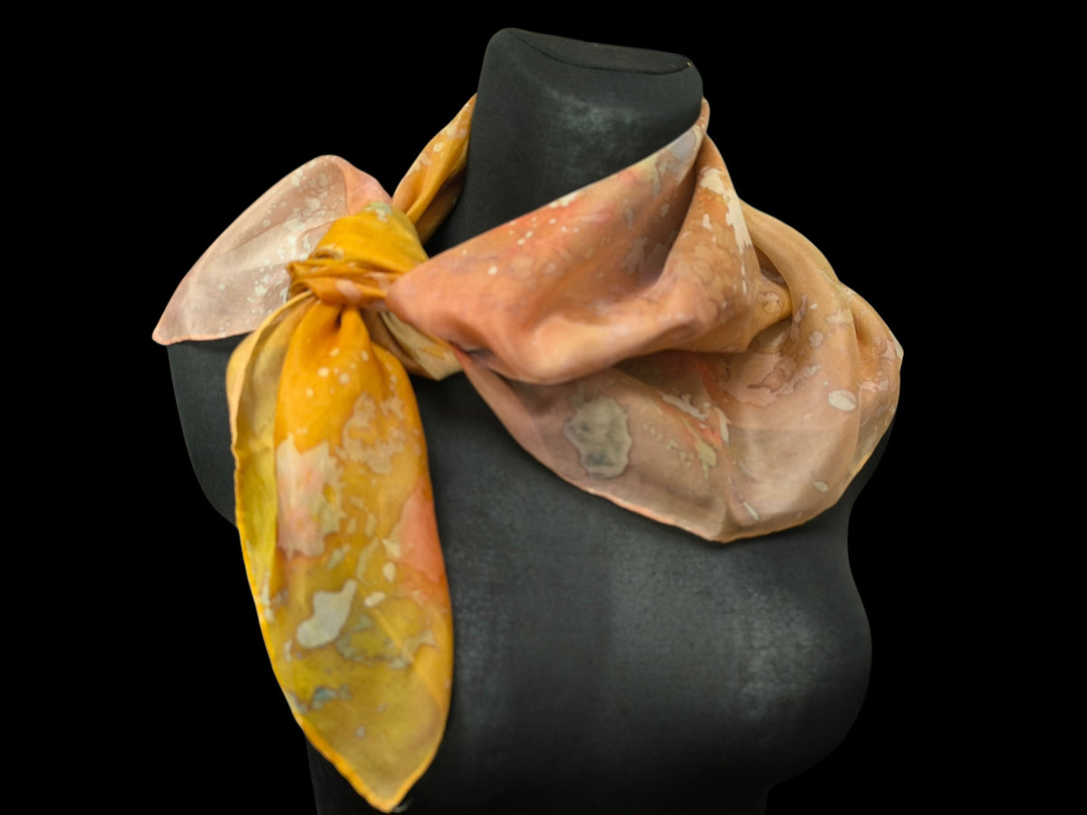 Hand-Dyed Natural Silk Scarf – Warm Sand, Cream & Blush