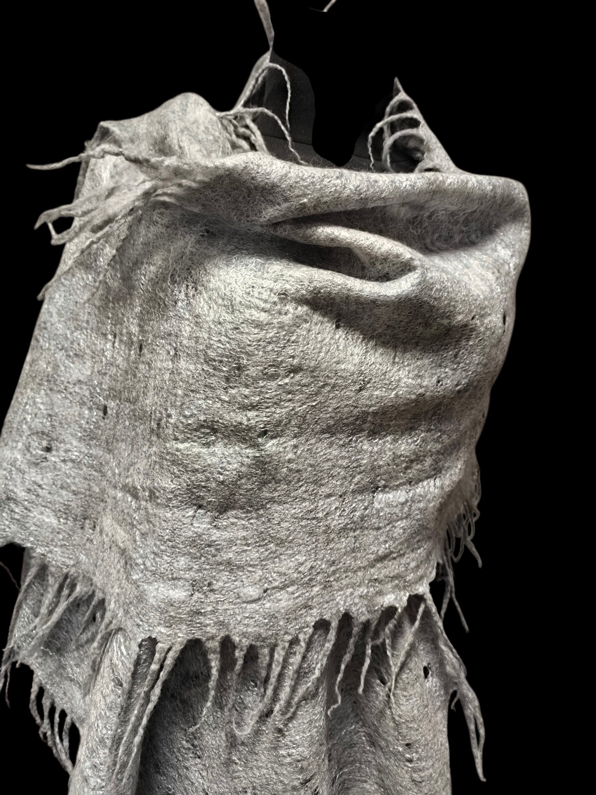 Gray Alpaca Wool Felted Scarf with Tassels