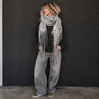Gray Alpaca Wool Felted Scarf with Tassels
