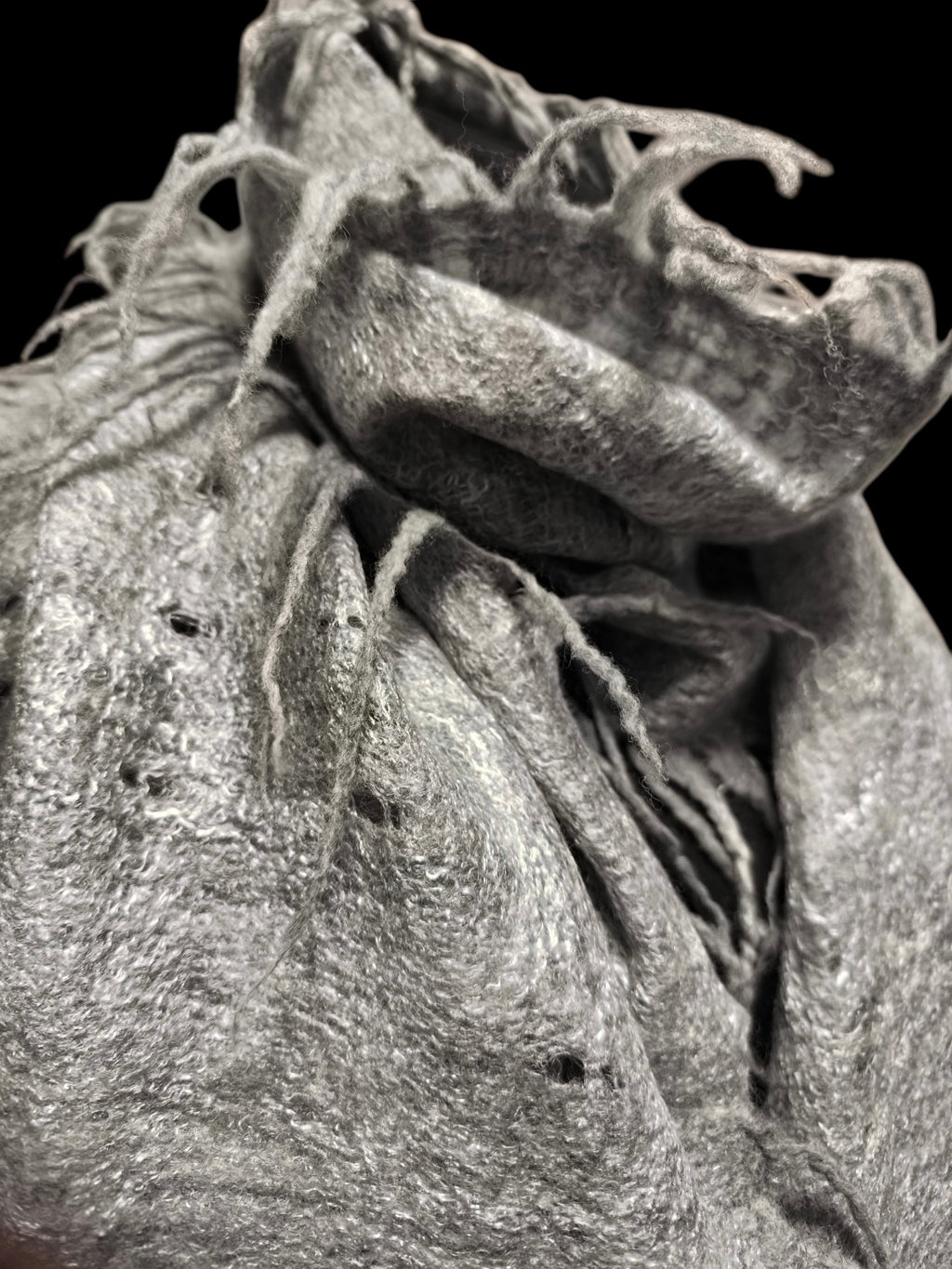 Gray Alpaca Wool Felted Scarf with Tassels