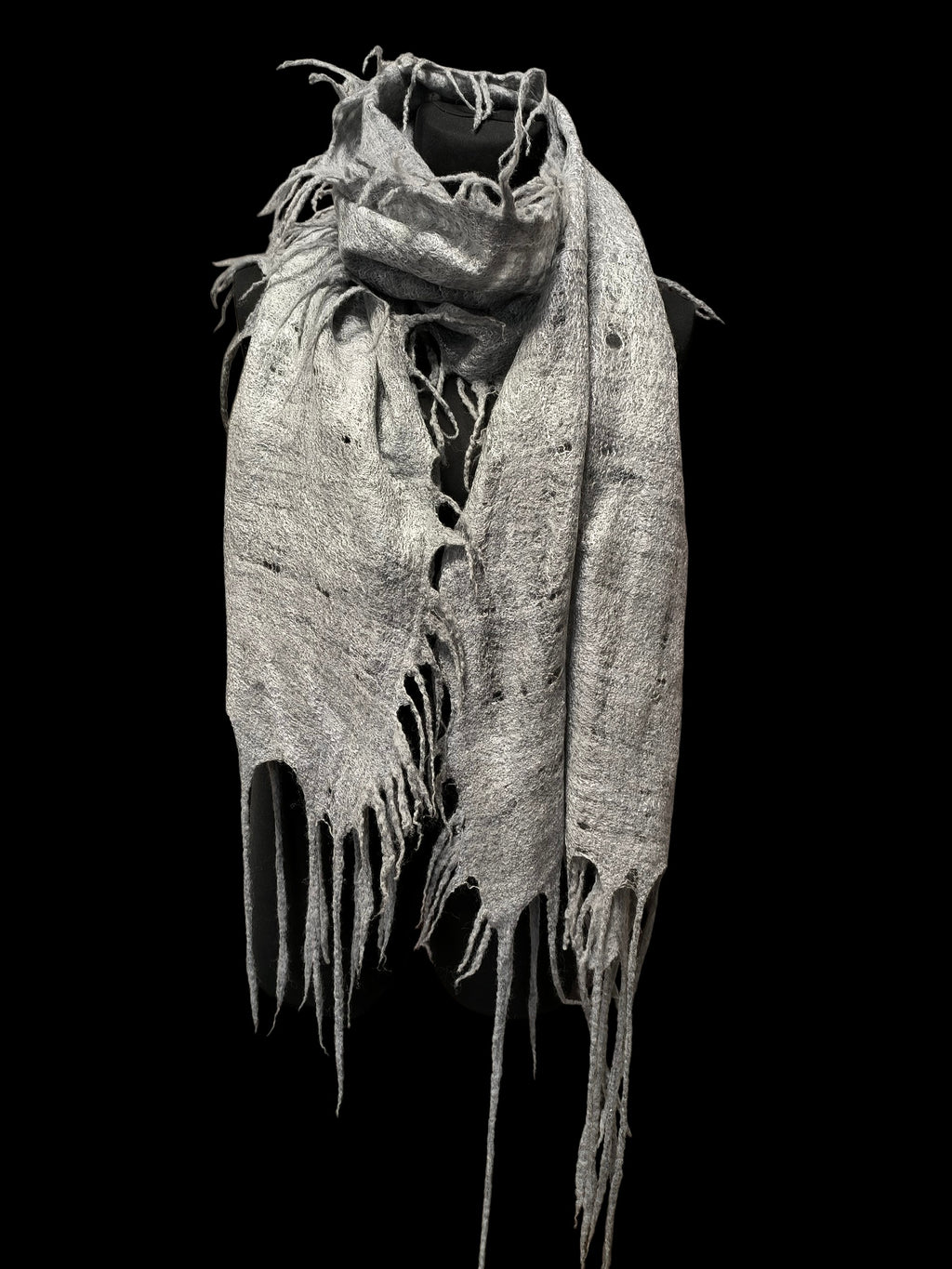 Gray Alpaca Wool Felted Scarf with Tassels