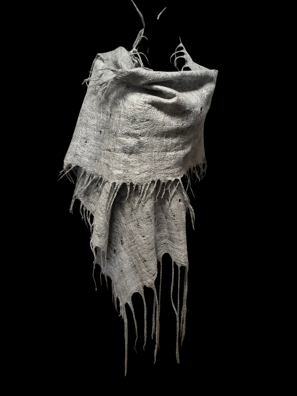 Gray Alpaca Wool Felted Scarf with Tassels