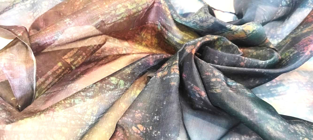 Dark Blue Hand-painted silk scarf