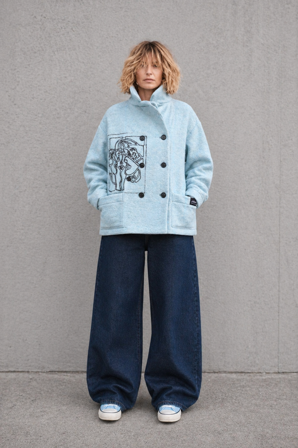 Light Blue Stand Collar Jacket
