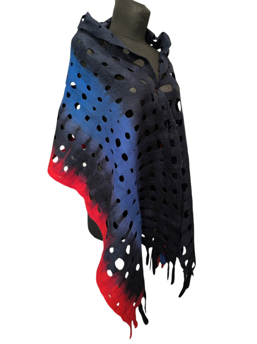 Navy Blue Red Merino Wool Scarf