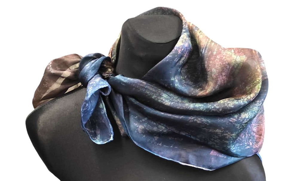 Dark Blue Hand-painted silk scarf