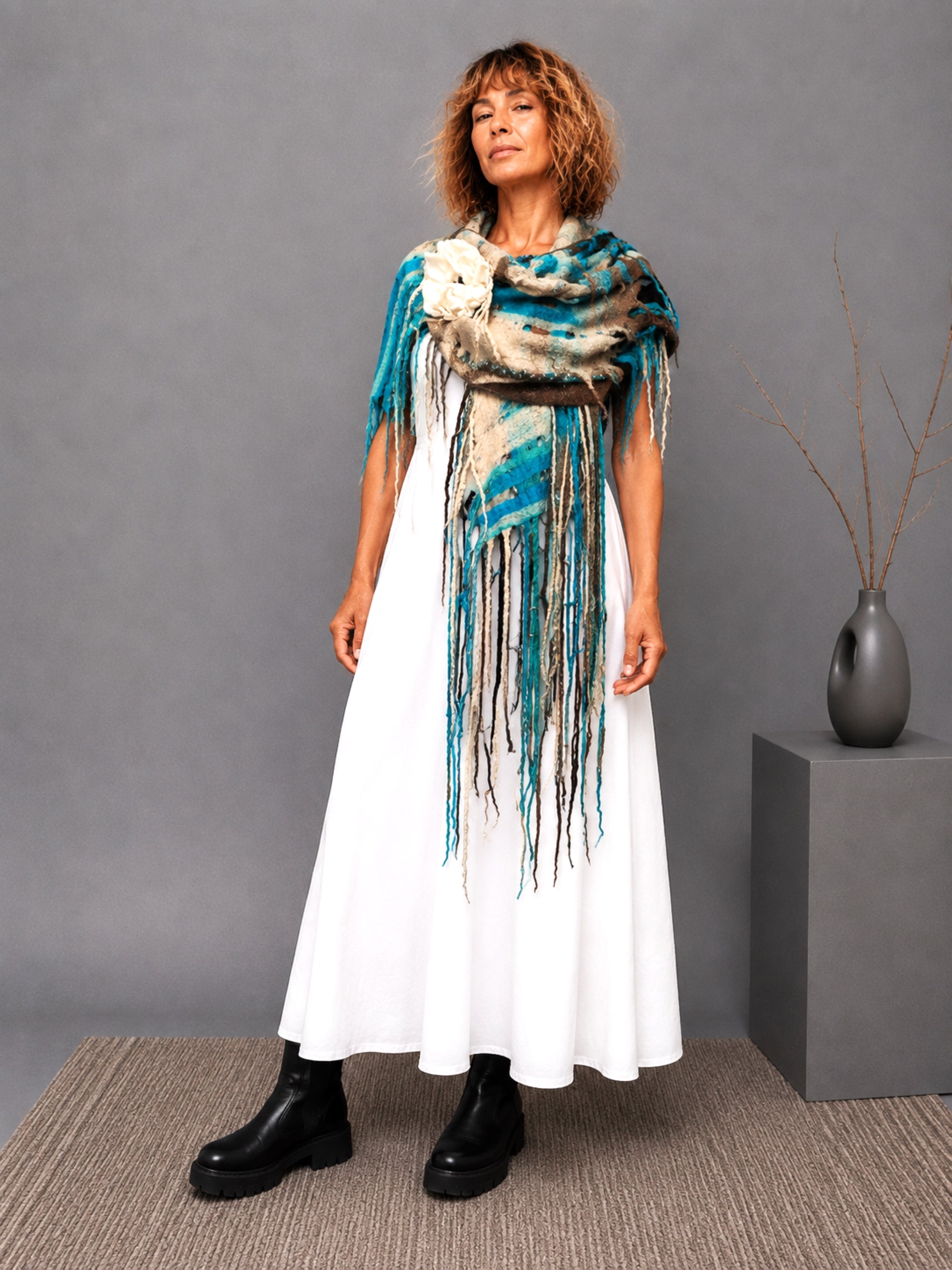 Blue Wool Scarf Wrap