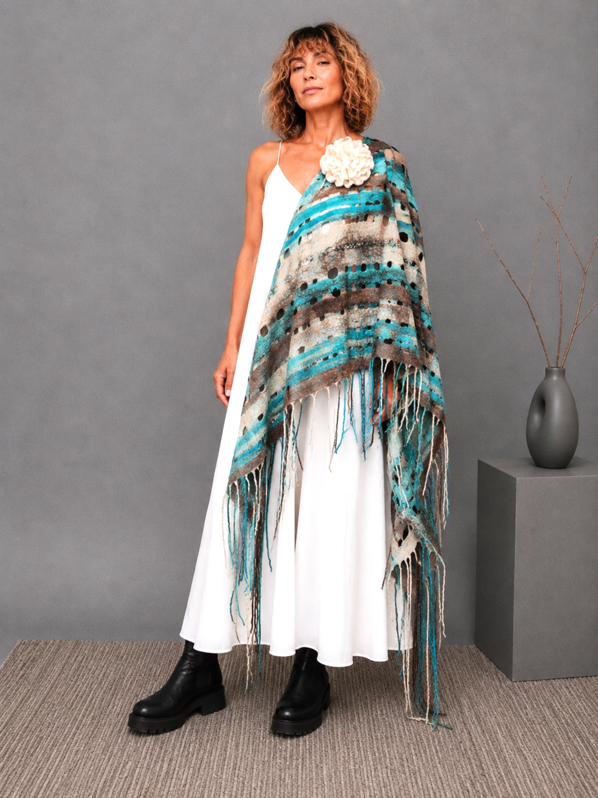 Blue Wool Scarf Wrap