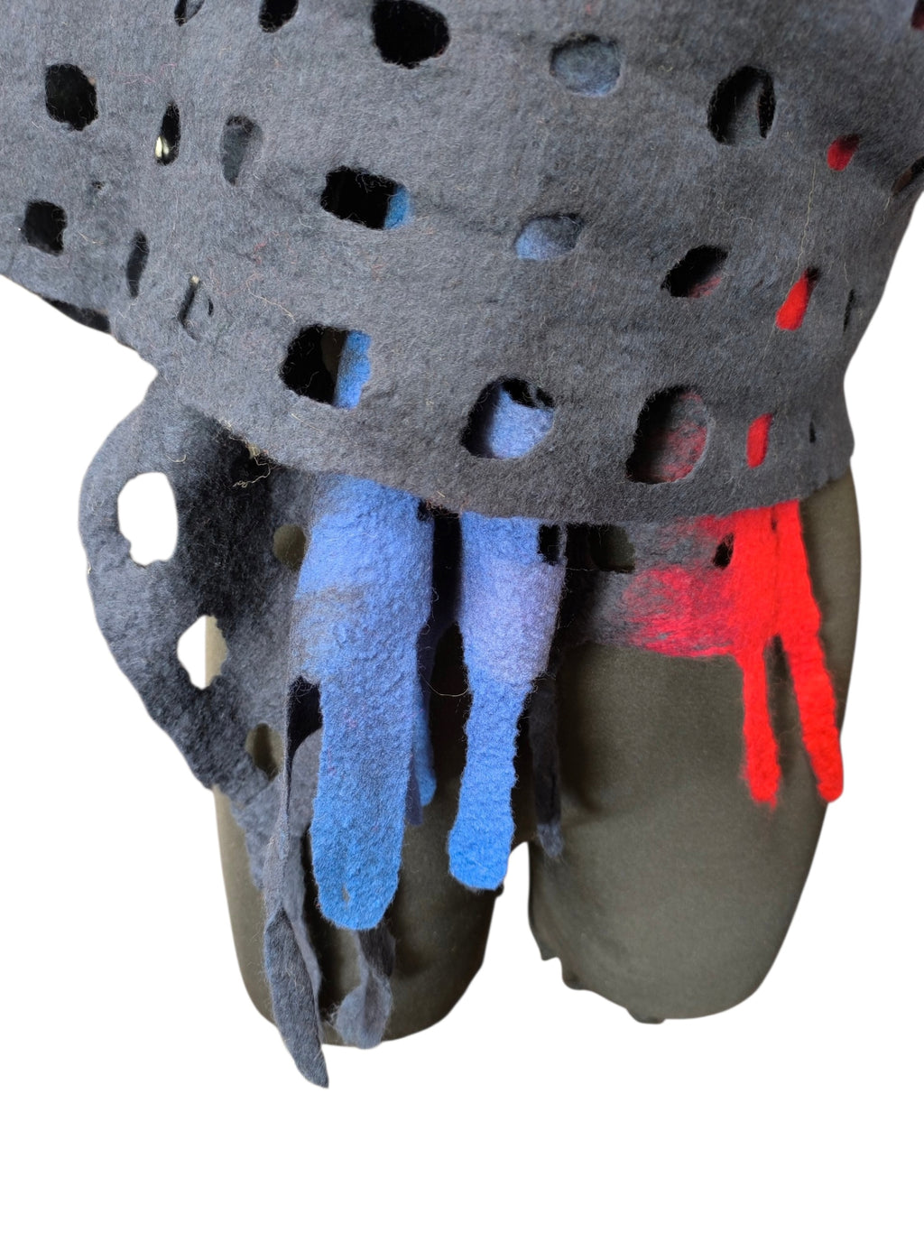 Navy Blue Red Merino Wool Scarf