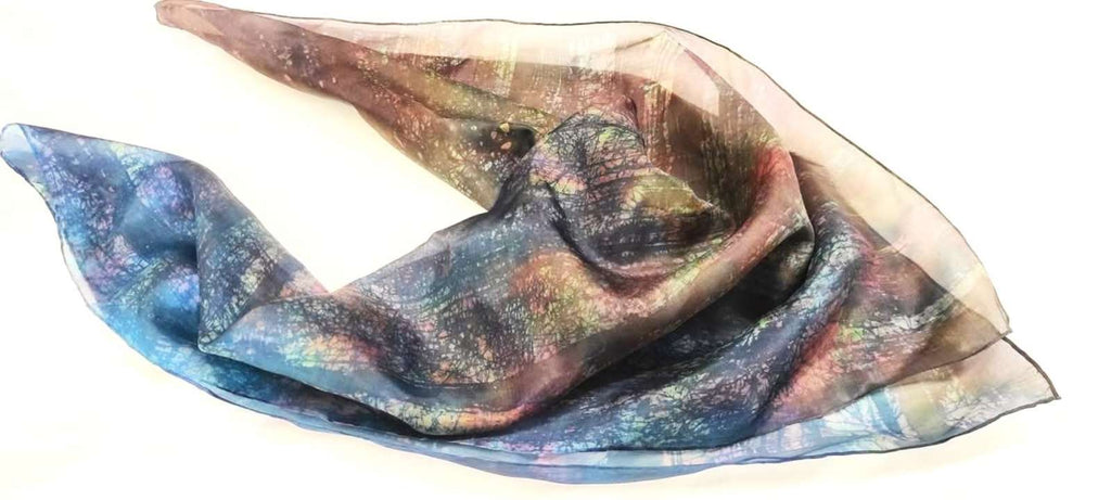 Dark Blue Hand-painted silk scarf
