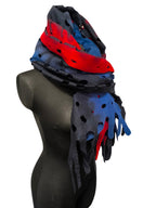 Navy Blue Red Merino Wool Scarf