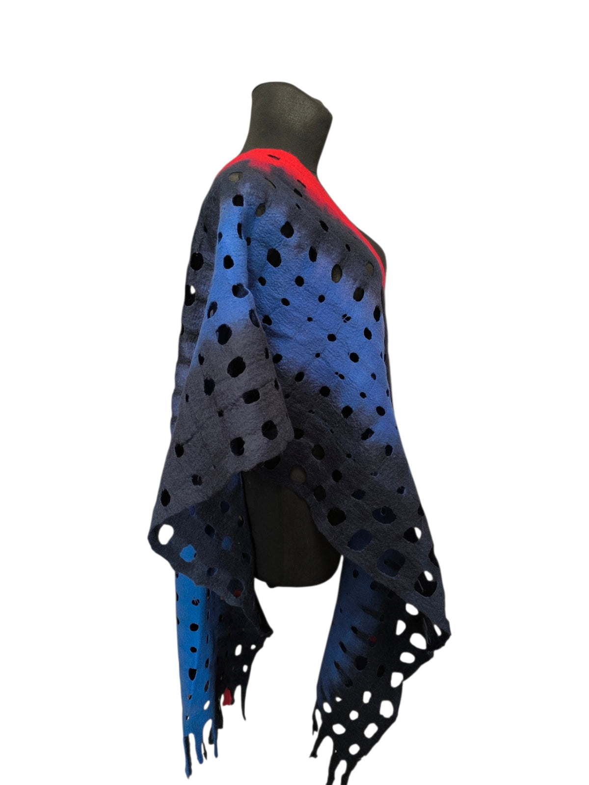 Navy Blue Red Merino Wool Scarf