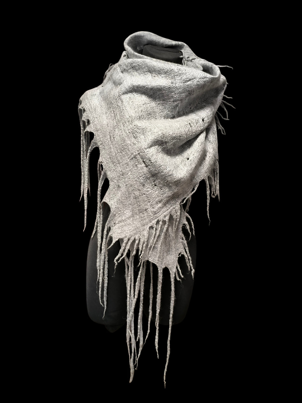 Gray Alpaca Wool Felted Scarf with Tassels