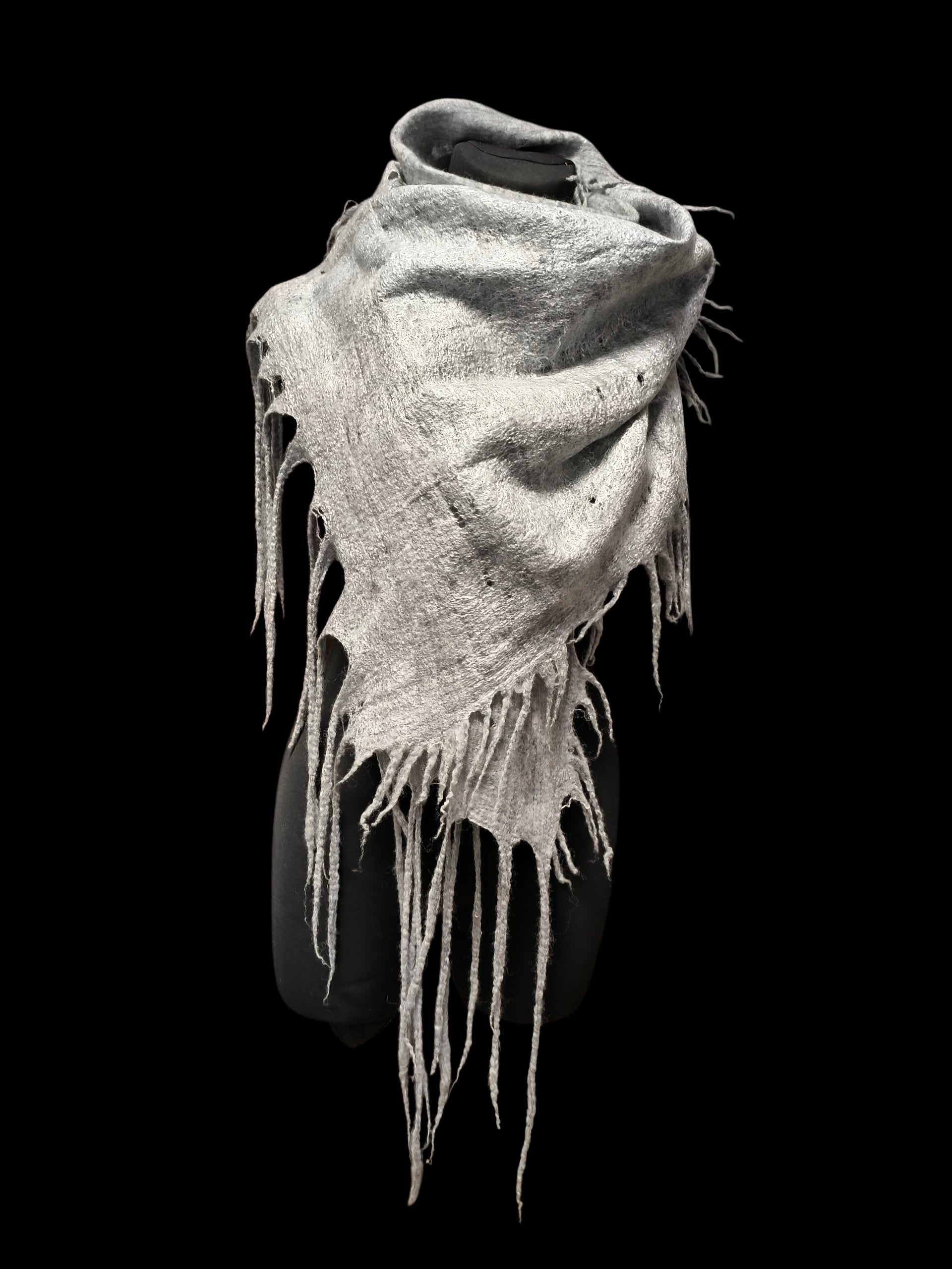 Gray Alpaca Wool Felted Scarf with Tassels