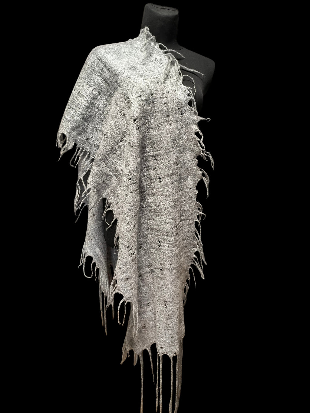Gray Alpaca Wool Felted Scarf with Tassels