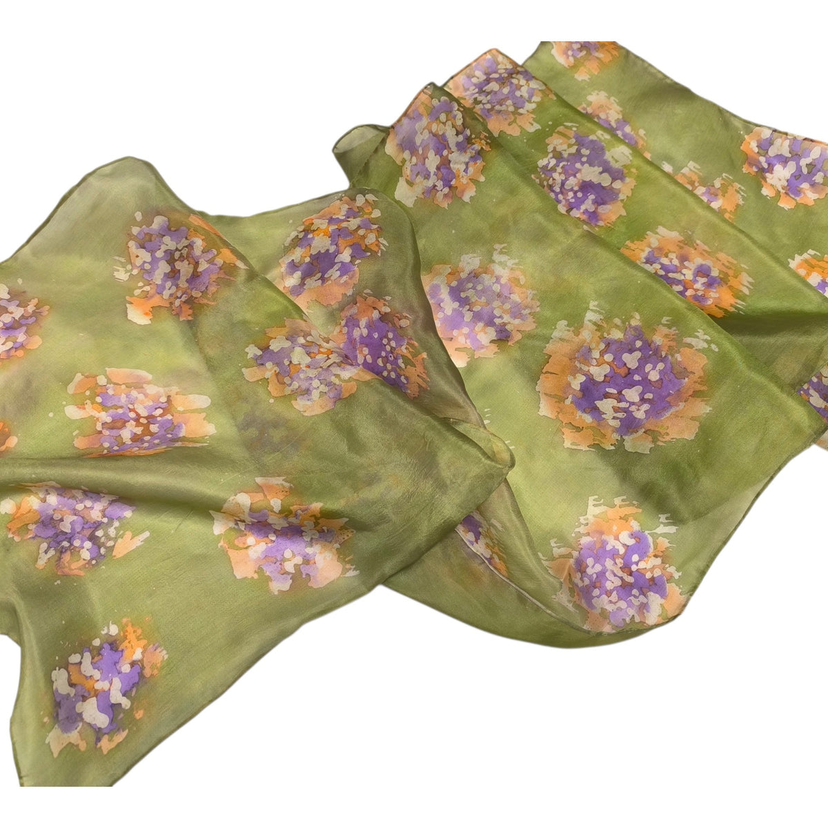green hand painted natural silk scarf batika