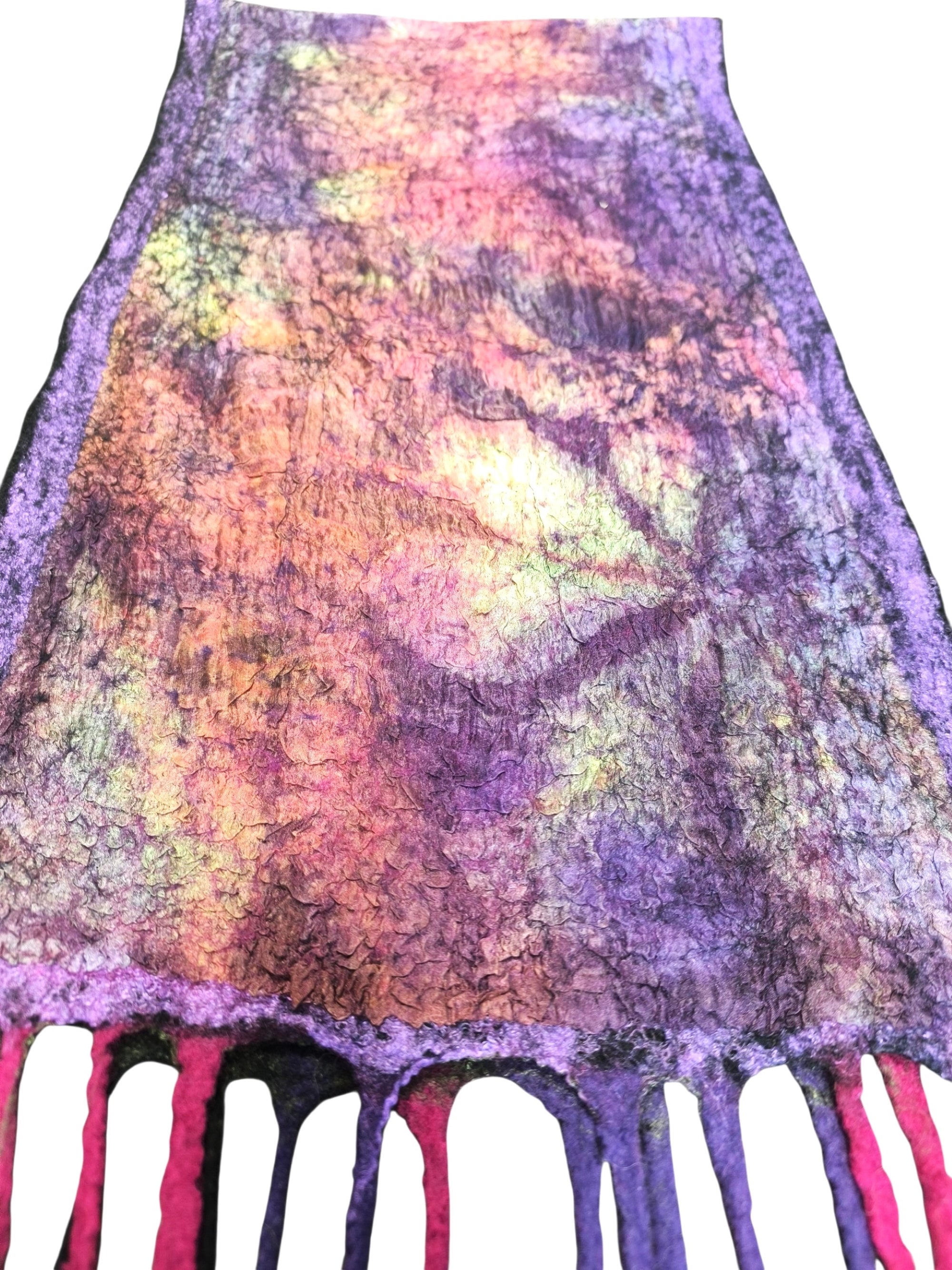 Botanical Print Felted Wool Wrap, Hand Painted Silk Scarf