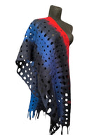 Navy Blue Red Merino Wool Scarf