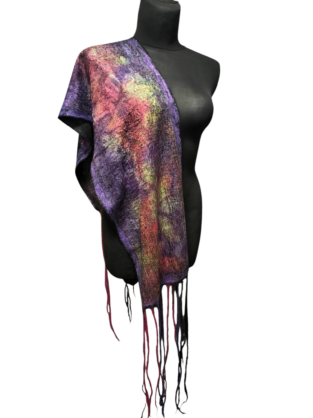 Botanical Print Felted Wool Wrap, Hand Painted Silk Scarf