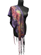 Botanical Print Felted Wool Wrap, Hand Painted Silk Scarf