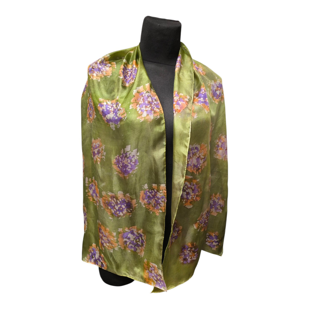 green hand painted natural silk scarf batika