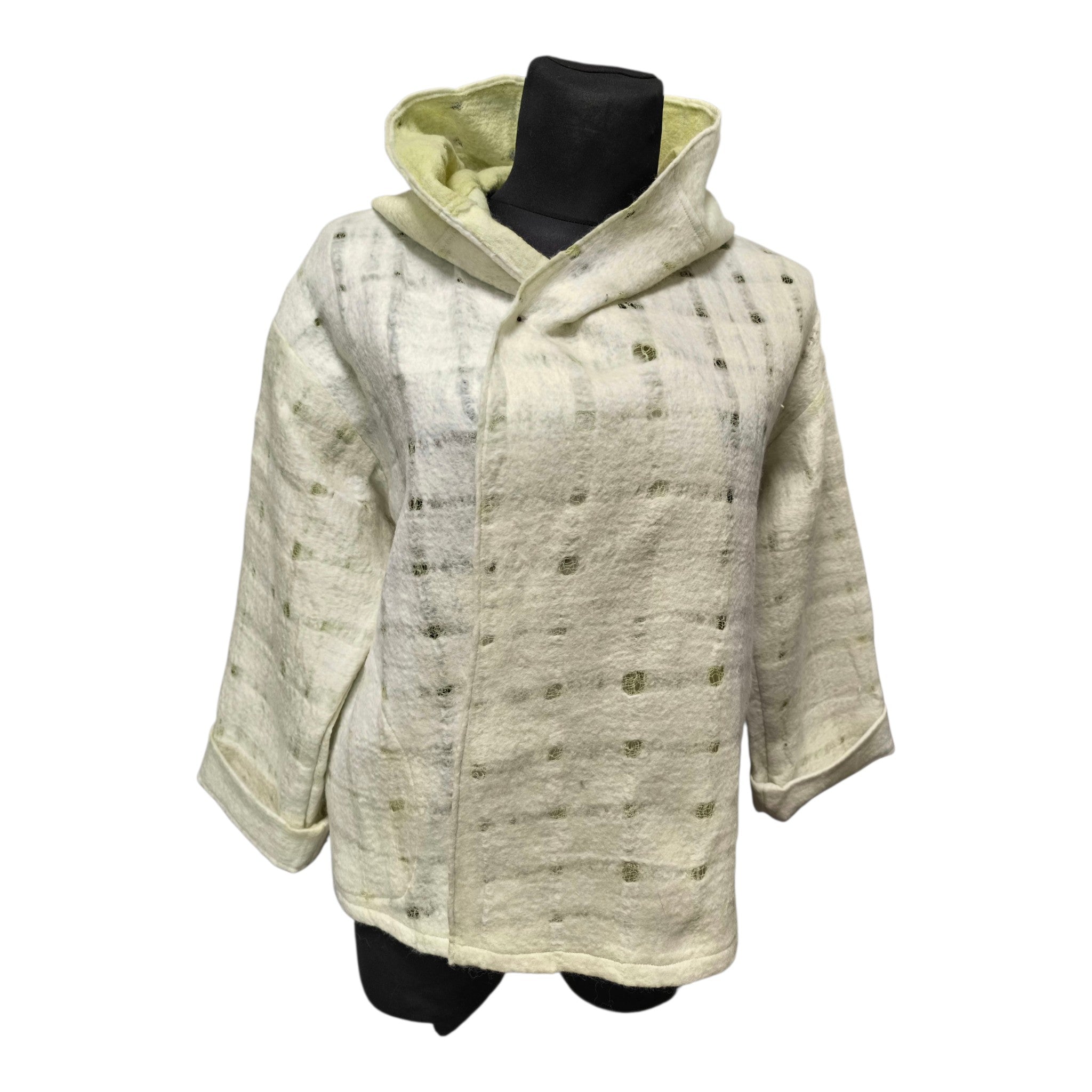 White Merino Wool Hooded Kimono Jacket