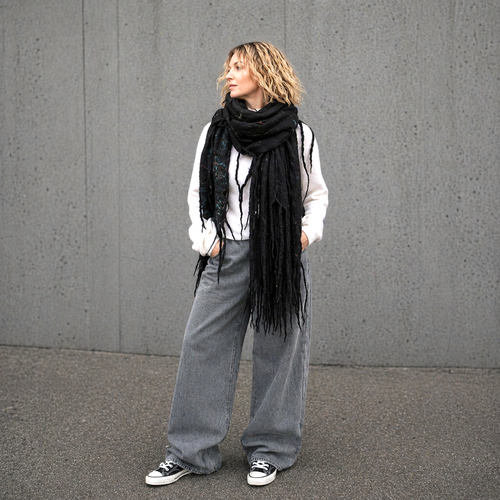 Black Felted Merino Wool Scarf