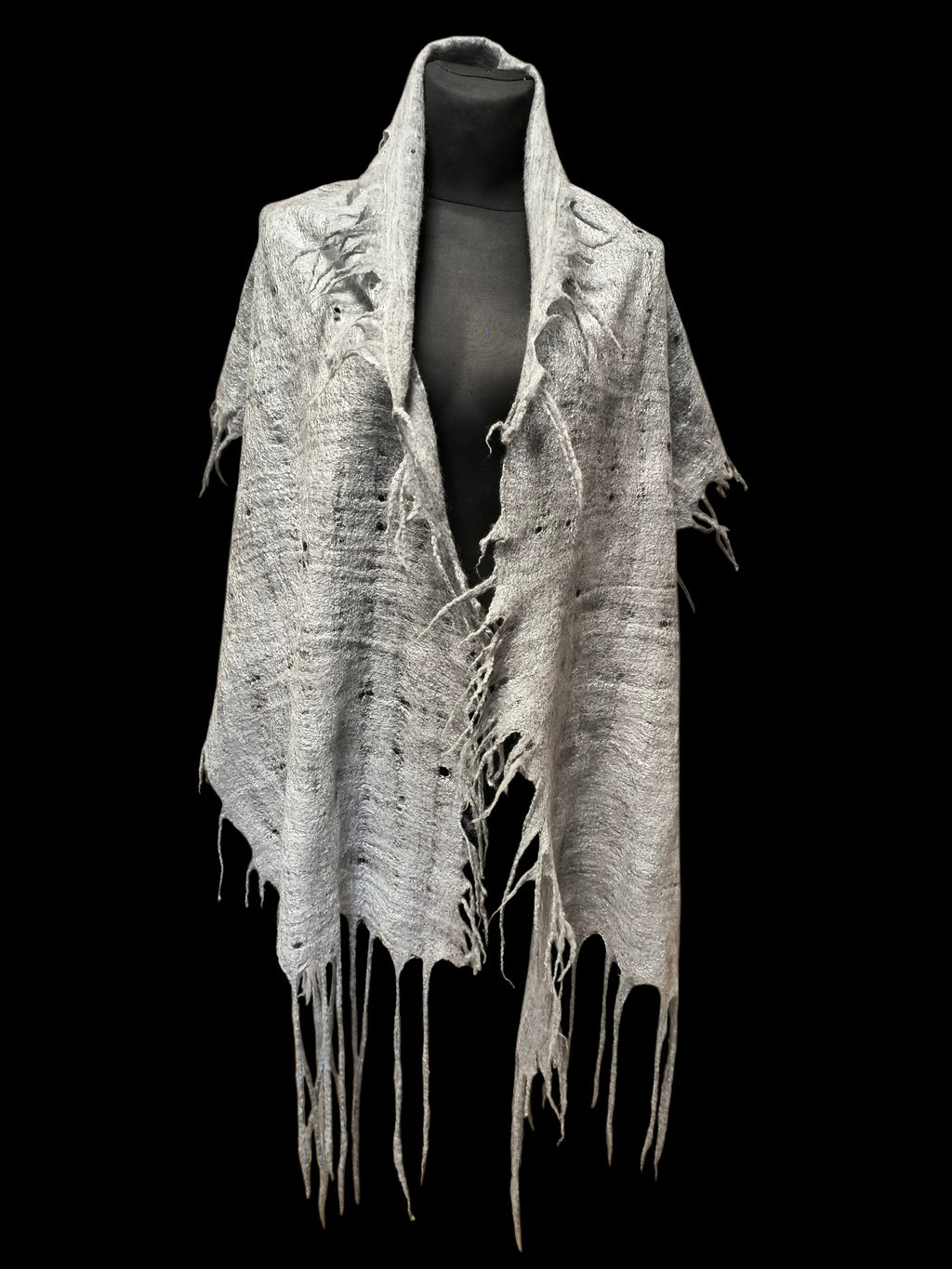 Gray Alpaca Wool Felted Scarf with Tassels