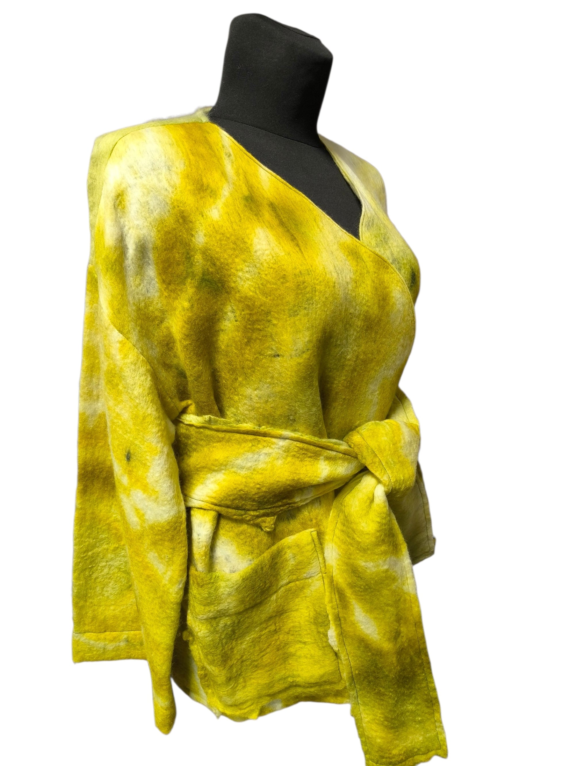 Samanų žalios spalvos Lageno stiliaus merino vieno dydžio kimono