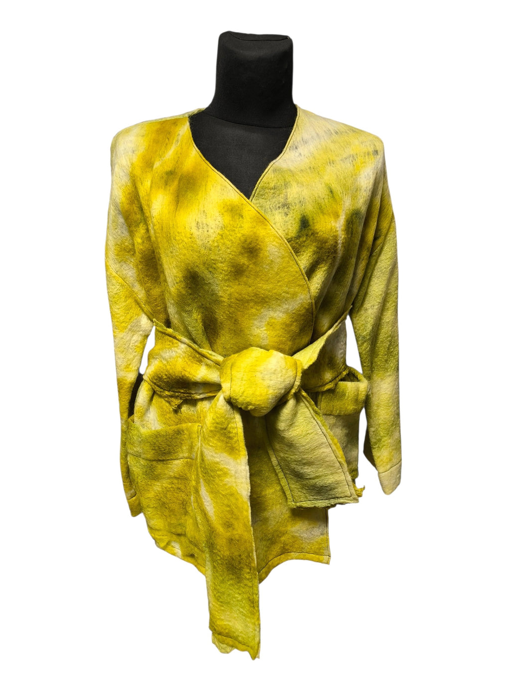 Samanų žalios spalvos Lageno stiliaus merino vieno dydžio kimono