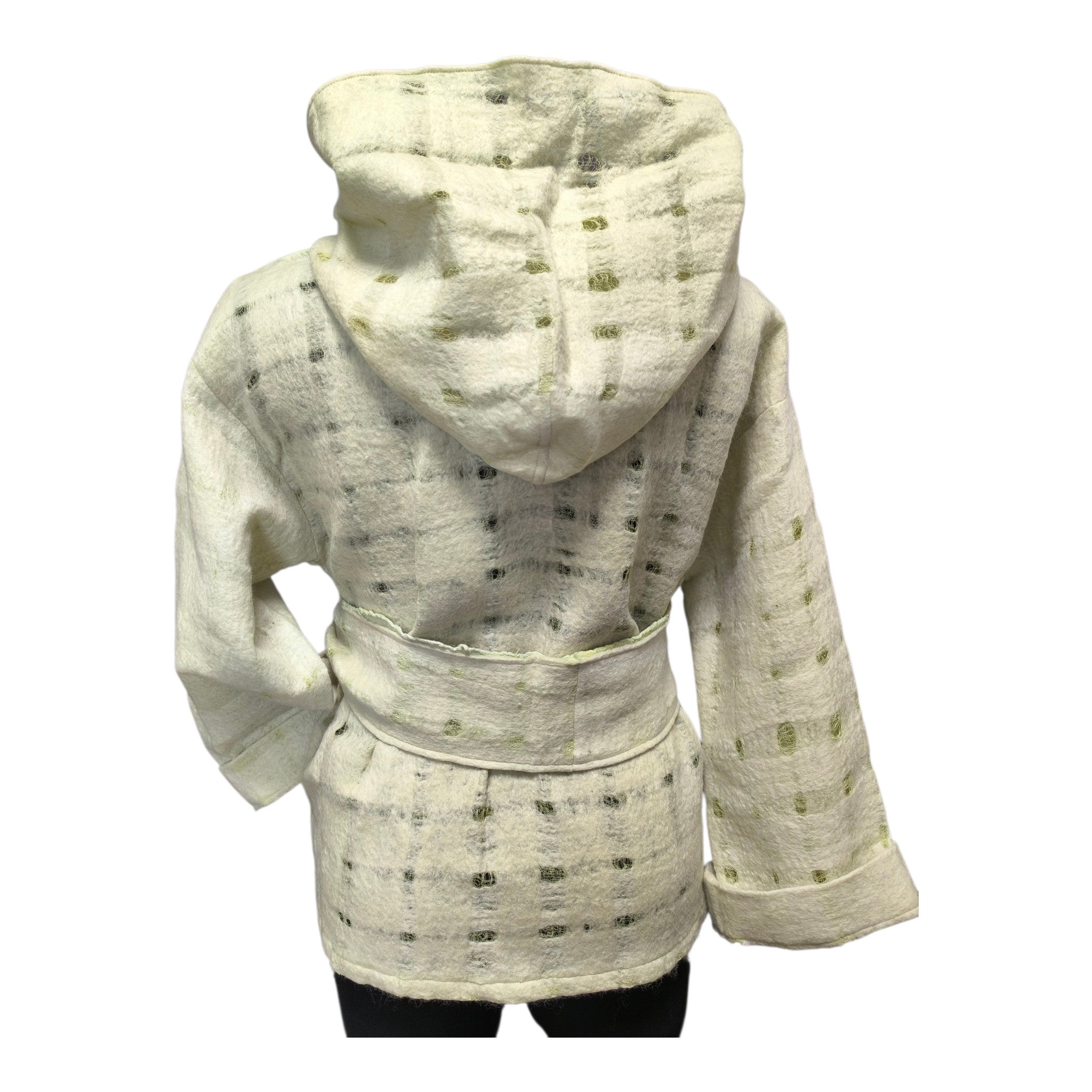 Balta merino vilnos kimono striukė su gobtuvu