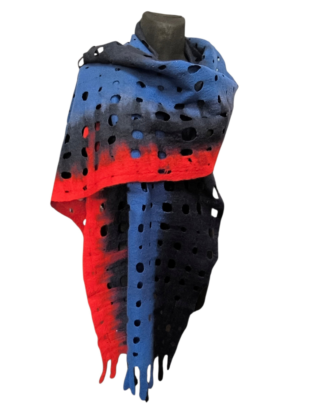 Navy Blue Red Merino Wool Scarf