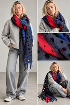 Navy Blue Red Merino Wool Scarf