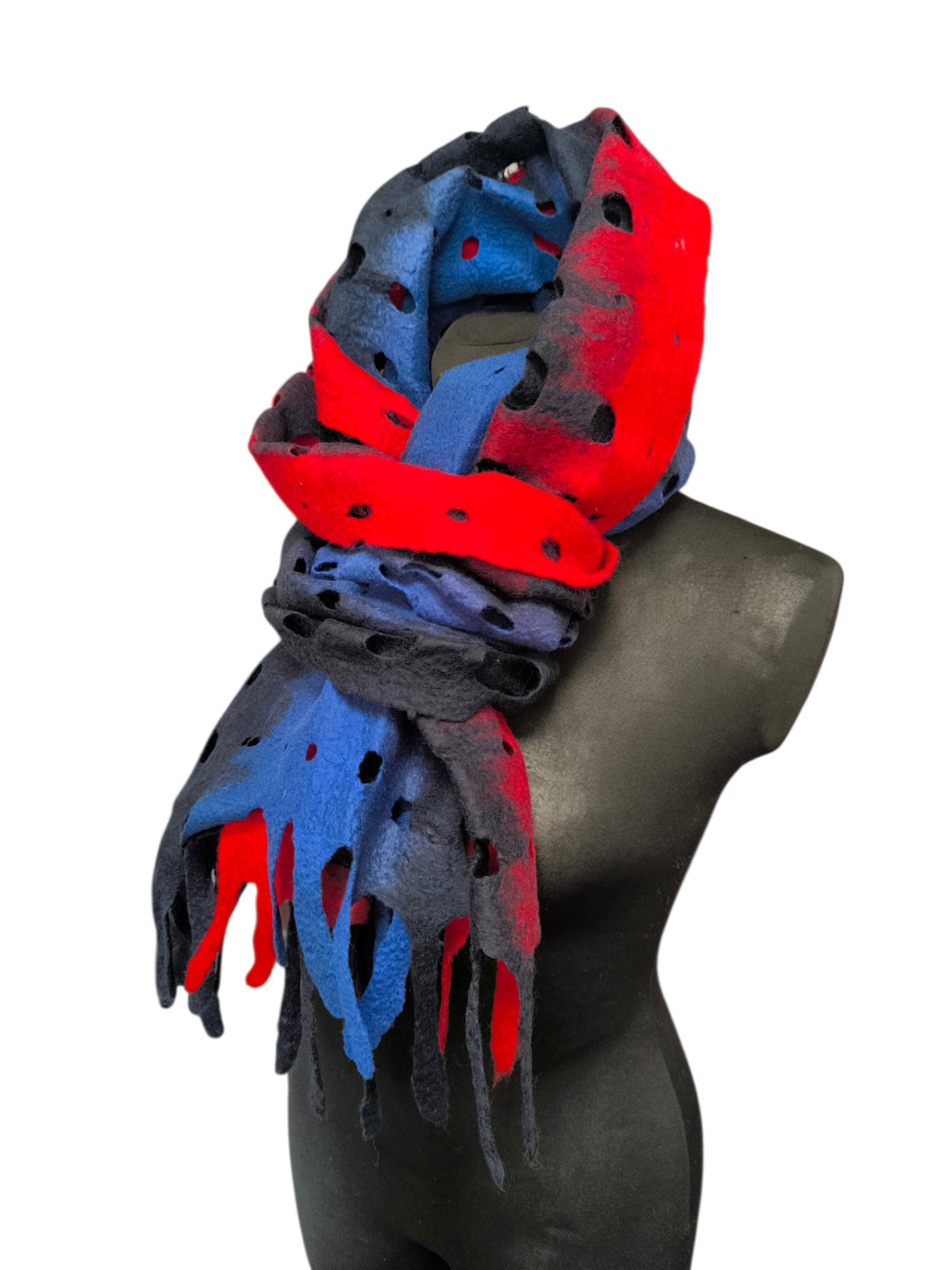 Navy Blue Red Merino Wool Scarf