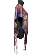 Botanical Print Felted Wool Wrap, Hand Painted Silk Scarf