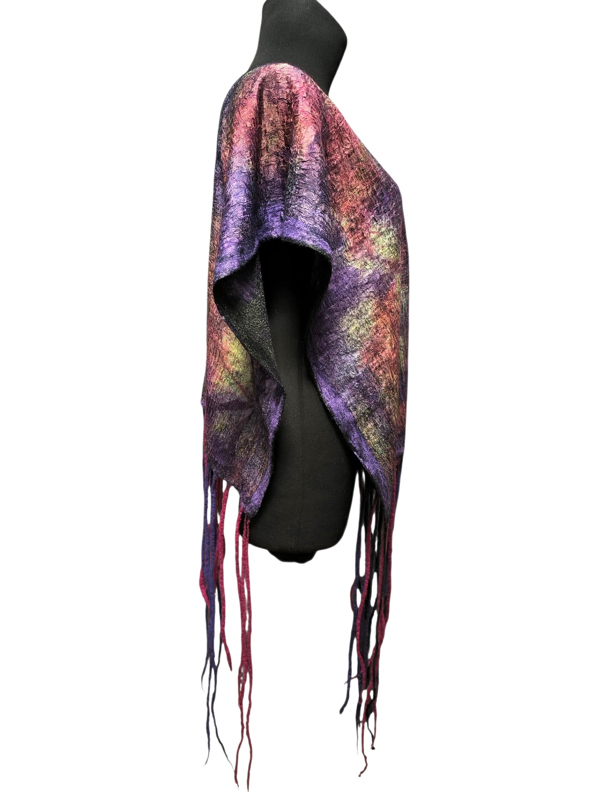 Botanical Print Felted Wool Wrap, Hand Painted Silk Scarf