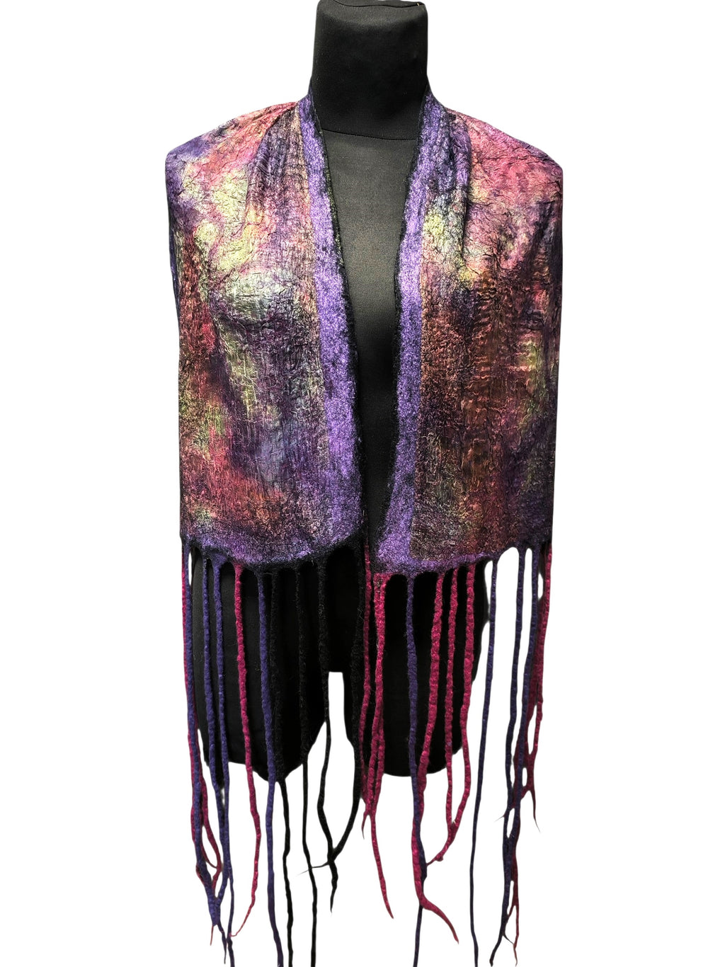 Botanical Print Felted Wool Wrap, Hand Painted Silk Scarf