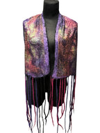 Botanical Print Felted Wool Wrap, Hand Painted Silk Scarf