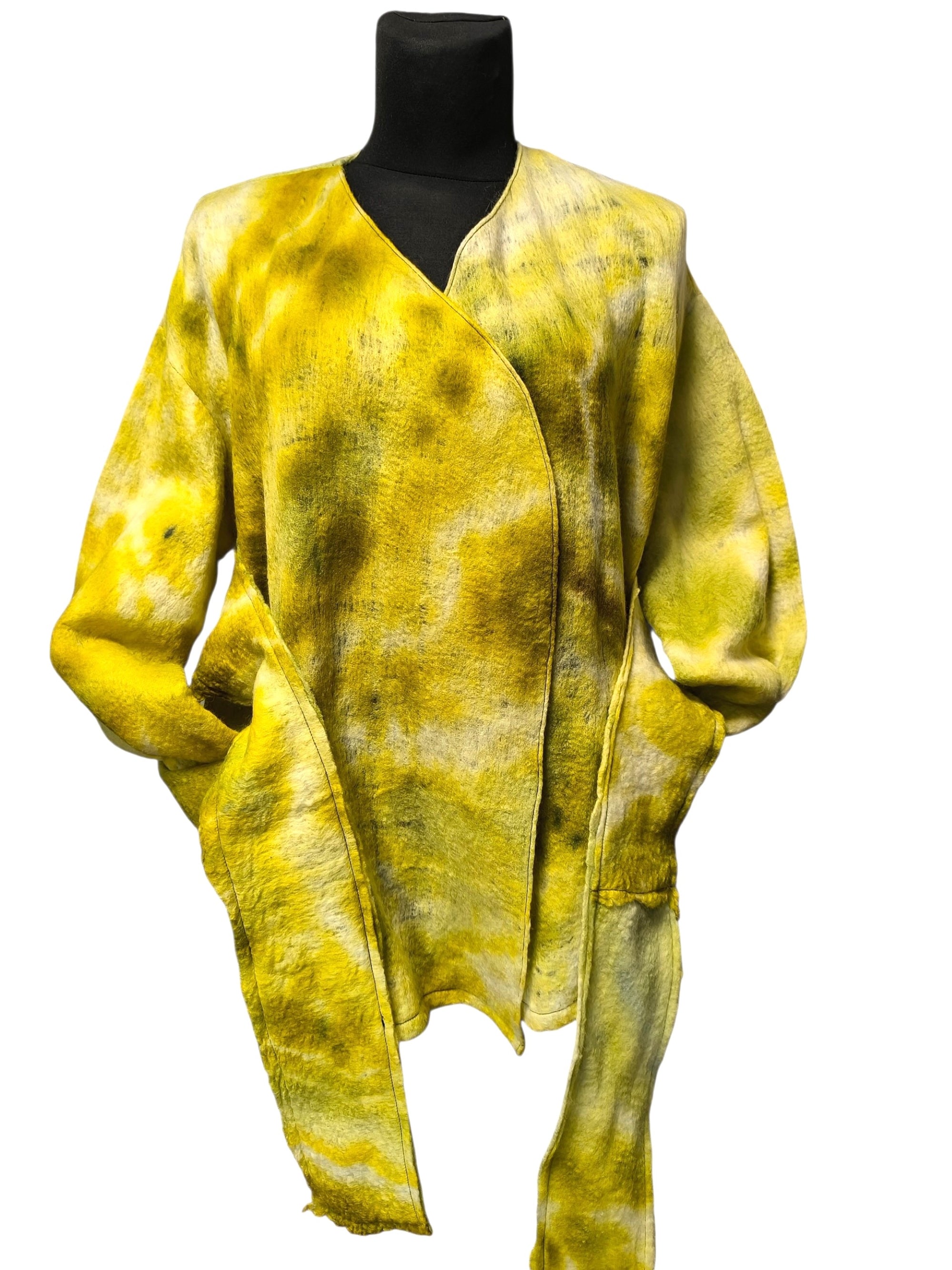 Samanų žalios spalvos Lageno stiliaus merino vieno dydžio kimono