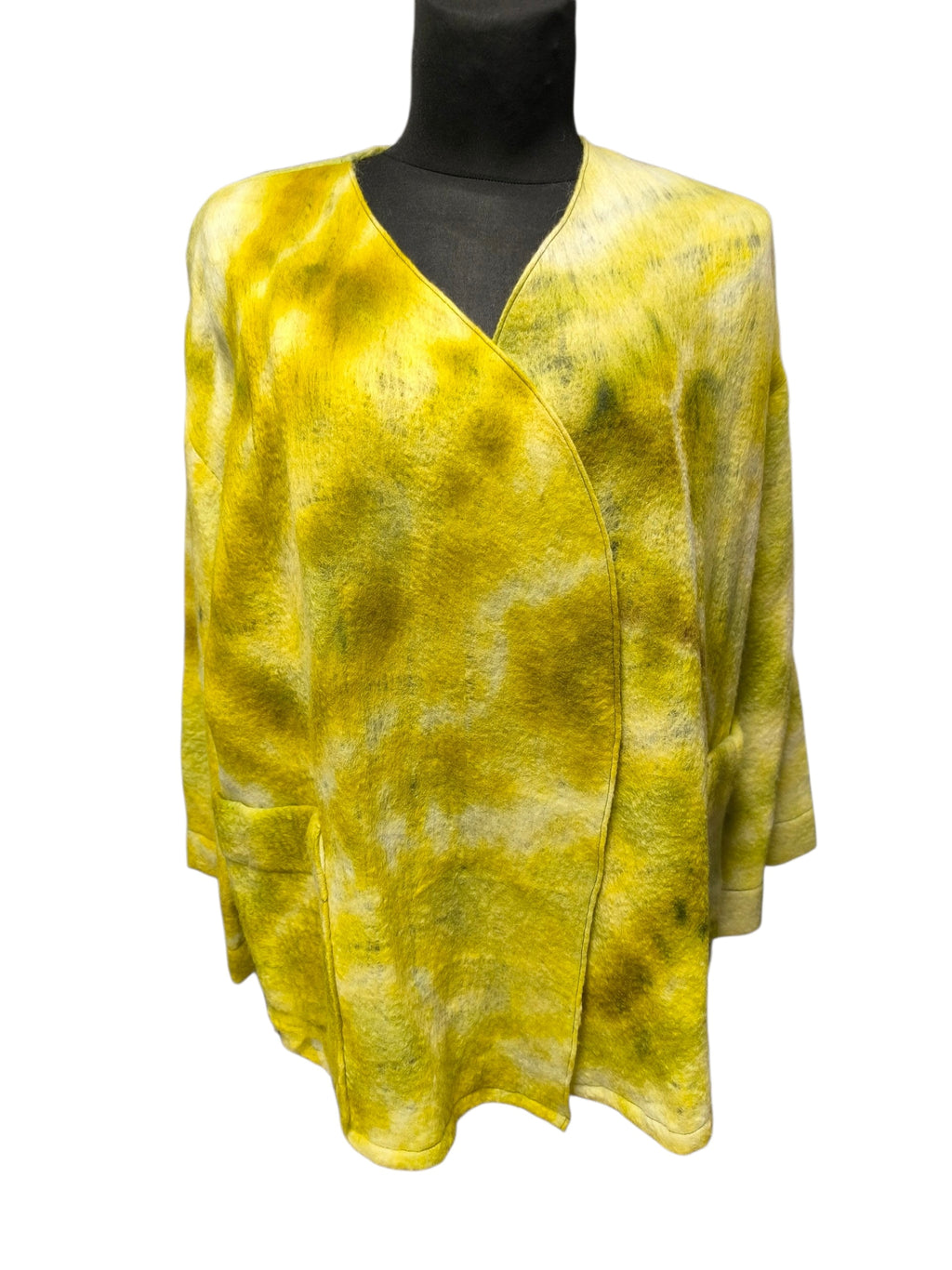 Samanų žalios spalvos Lageno stiliaus merino vieno dydžio kimono
