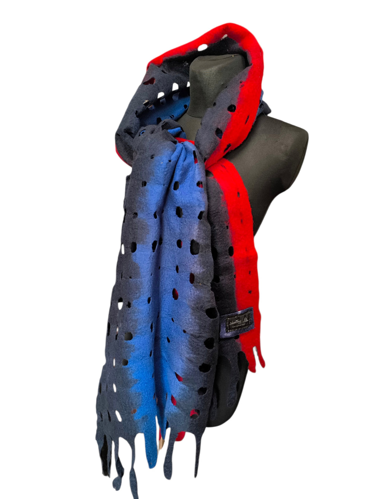 Navy Blue Red Merino Wool Scarf