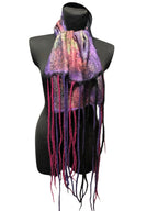 Botanical Print Felted Wool Wrap, Hand Painted Silk Scarf